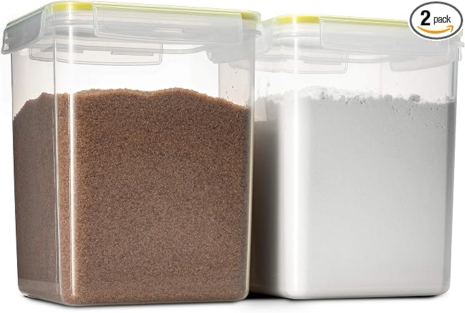 Komax Flour and Sugar Containers with Lids (Set of 2) – Extra Large Airtight Food Storage Containers – Flour, Sugar, Oatmeal, or Rice Container Set – BPA-Free Kitchen Storage Containers (175 oz)