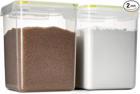 Komax Flour and Sugar Containers with Lids (Set of 2) – Extra Large Airtight Food Storage Containers – Flour, Sugar, Oatmeal, or Rice Container Set – BPA-Free Kitchen Storage Containers (175 oz)