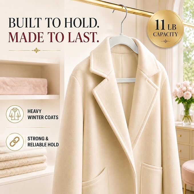 LDC White Velvet Hangers 30 Pack - Premium Non-Slip Clothes Coat Pants Felt Hanger for Closet - Heavy Duty Space Saving 360° Swivel Hook Hangars - White