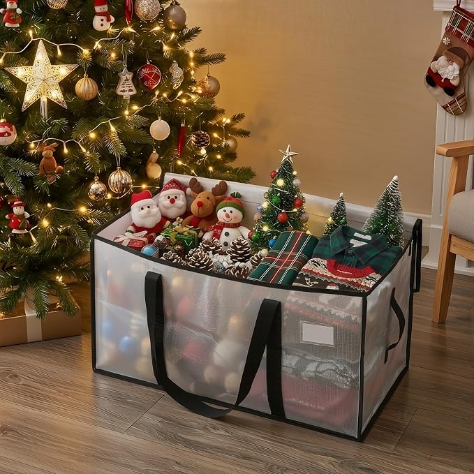Velway Pack of 4 95 L Storage Bags, Heavy-Duty Christmas Warehouse, Transparent Moving Boxes, Large, Foldable with Zip Handle, Waterproof Storage Bag for Moving Bedding, Clothing Storage
