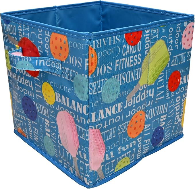CAIT CHAPMAN HOME COLLECTION Passion for Sports Storage Bins (Blue Pickleball, 11"x11"x11" Cube)