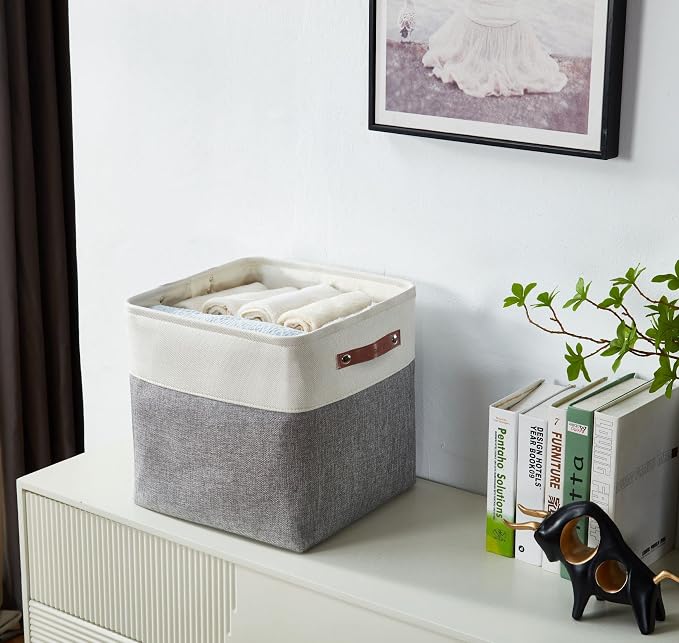 DECOMOMO Cube Storage Bin 11x11, Fabric Storage Bins, Kallax Storage Cubes (Grey & White, 4 Pack)