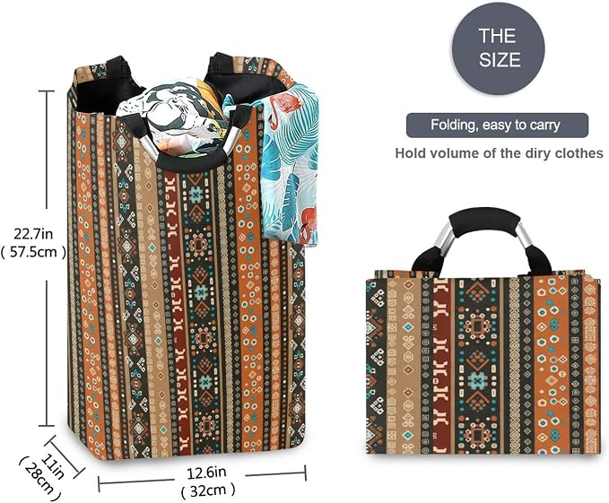Western Boho Large Laundry Hamper Basket, Collapsible Laundry Bag Storage Bins Baskets with Handles for Laundry, Bedroom, Home Decor