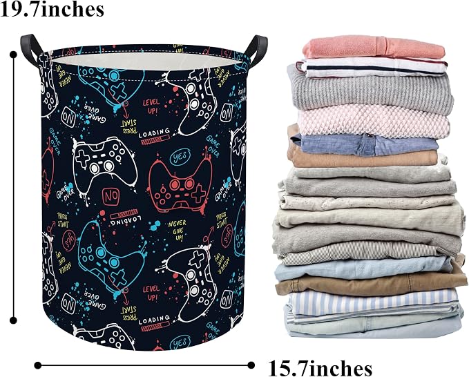 Game Laundry Basket Boys Kids Baby Laundry Hamper Dirty Clothes Organizer Toy Storage Bin Nursery Hamper for Bedroom Room Decor(Game)