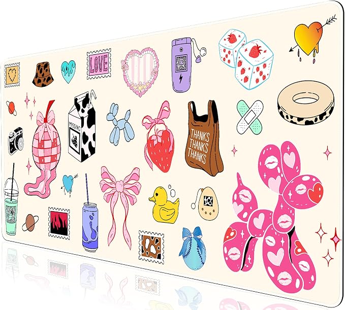 L-SPOUTTO Cute Desk Mat for Keyboard and Mouse,Girly XXL Large Mouse Pad | Non-Slip Keyboard Pad Waterproof Desktop Mat for Laptop Computer Work Game Home Office-Cartoon