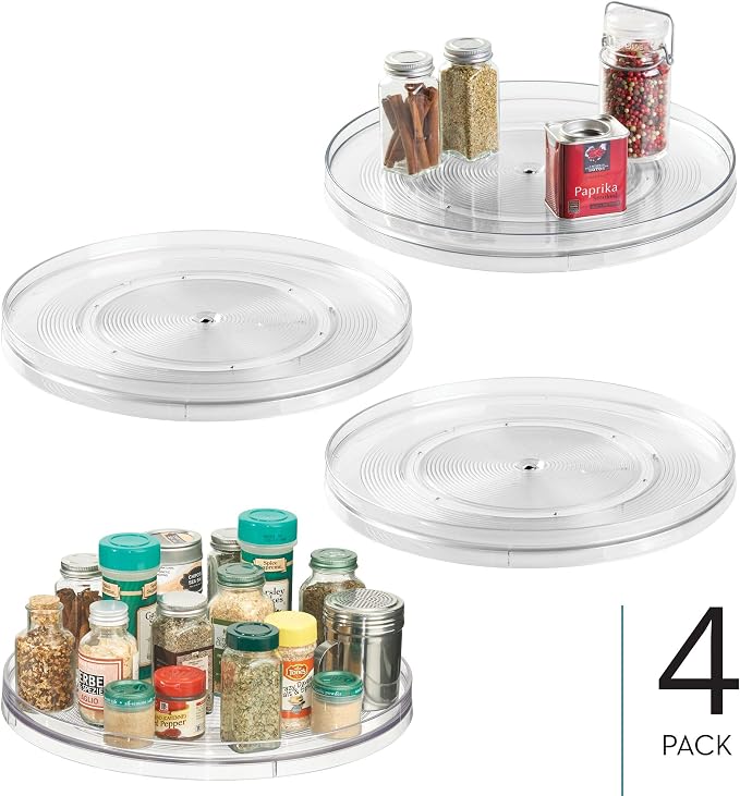 iDesign Plastic 14.5-Inch Round Lazy Susan Organizer, Set of 4, Clear | Kitchen or Pantry Storage