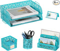 EasyPAG Desk Organizers and Accessories 5 Pieces Office Supplies Set - 2 Tier Paper Tray, Pencil Organizer for Desk, Mail Sorter Countertop, Business Card Holder and Sticky Note Holder, Dark Teal