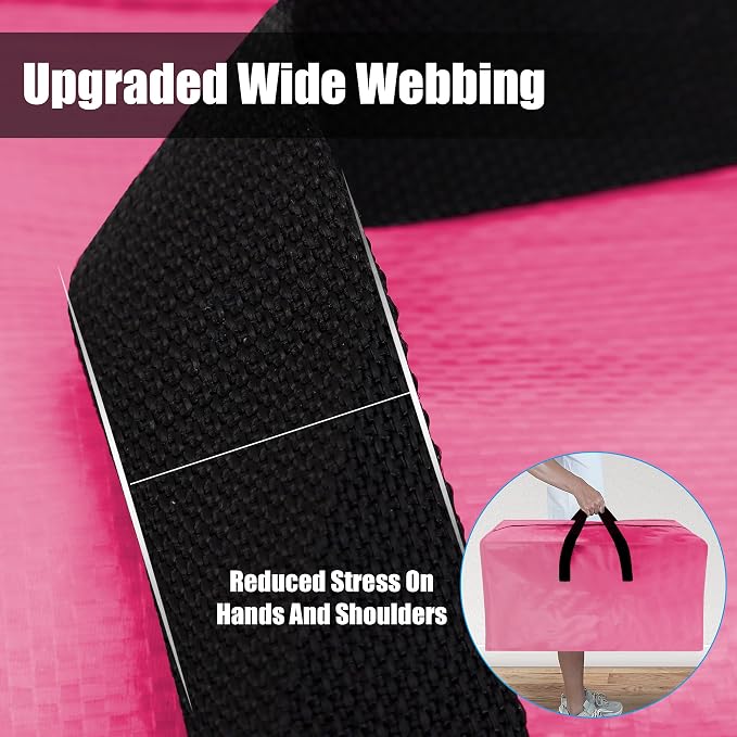 Cosy Family 12 Pack Heavy Duty Extra Large Moving Bags with Backpack Straps - Strong Handles & Zippers, Storage Totes For Space Saving, Fold Flat, Alternative to Moving Box, Pink