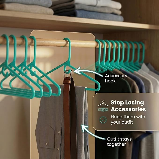 DEILSY™ Heavy Duty Plastic Hangers 50 Pack - Extra Heavy Duty Hangers for Clothes, Thick Aqua Plastic Hangers, Strong Clothes Hangers with Hook for Scarves & Belts