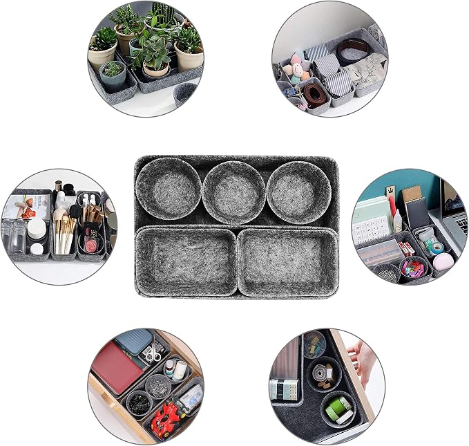 8pcs Drawer Organizers, Separators, Storage Box,Felt Storage Bins Inserts Tool Containers Toy Basket Shelf Cubes Foldable Drawer Dividers Desk Organisers - Grey