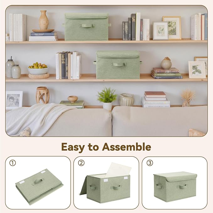 GRANNY SAYS Storage Bins with Lids, Decorative Storage Boxes, Clothes Stoarge Bins, Shelf Baskets, Closet Storage Bins for Clothing, Collapsible Storage and Organization, Sage Green, Large, 2-Pack
