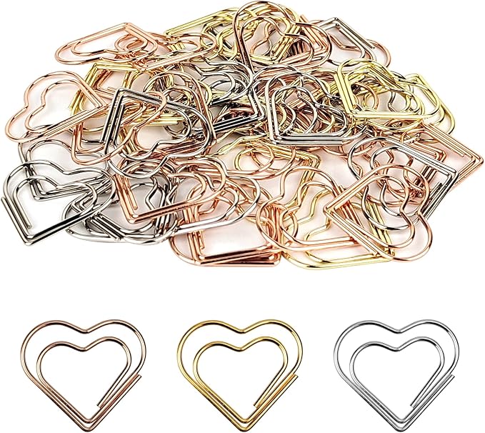 100 Pcs Cute Paper Clips Suitable for Children Ladies Wedding Decoration Document Notes Organization Office Supplies Heart Paper Clips (Multicolor)