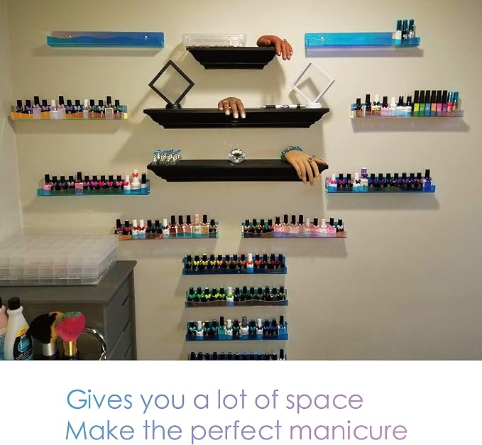 YMVV 15" Nail Polish Rack Wall Mounted Shelf,6 Pack Clear Rainbow Iridescent Acrylic Organizer Nail Supplies for Nail Techs,Great Display for Salons Retailers