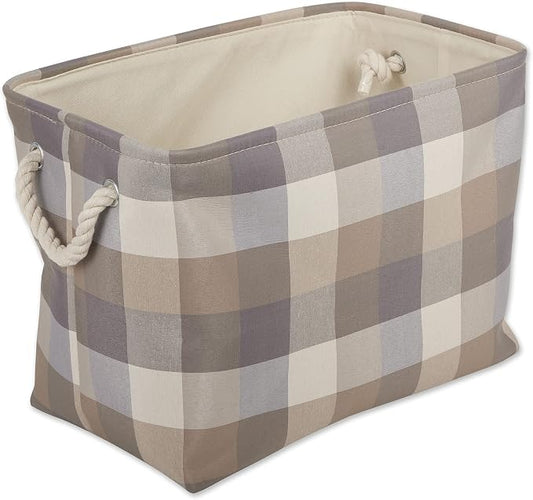 DII Buffalo Check Storage Collection Collapsible Bin with Handles, Medium Rectangle, 16x10x12, Tri Color Stone