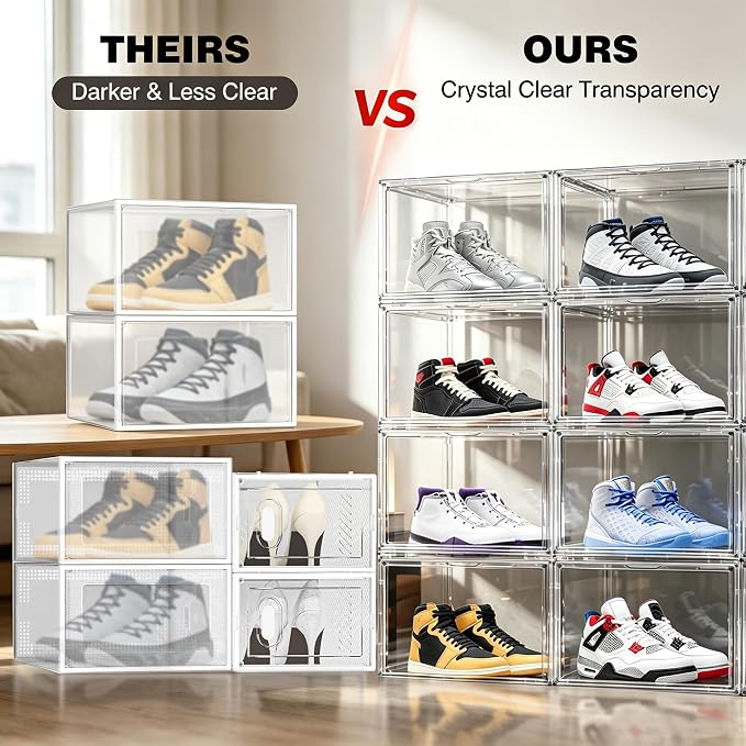 Clear High-Top Sneaker Storage Box, Acrylic Shoe Organizer 1 Pack | Extra height 10.6'' for high-top sneakers & athletic footwear Size 11. Stackable display design keeps collections organized