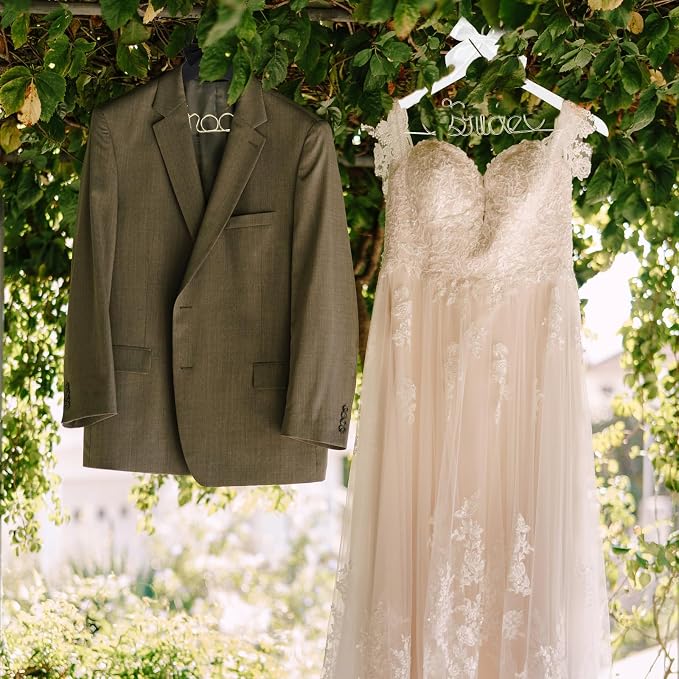 Beeveer 2 Pcs Wire Bride Hanger and Groom Wedding Wooden Hanger with Letter and Bow Tie for Tuxedo Suit Bridesmaid Bridal Wedding Gift Bridal Party Shower