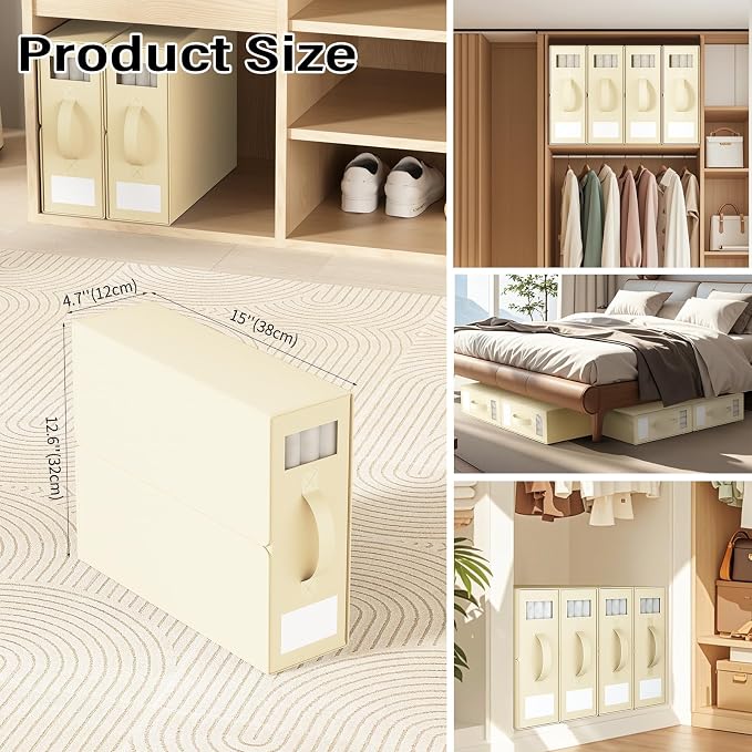 Foldable Bedding Organizer, Fabric Storage Bins for Bed Sheets, Duvet Covers and Pillowcases, Closet Organizer, Storage Container Boxes for Blankets, Clothes (4 pack(Queen or King), Beige)