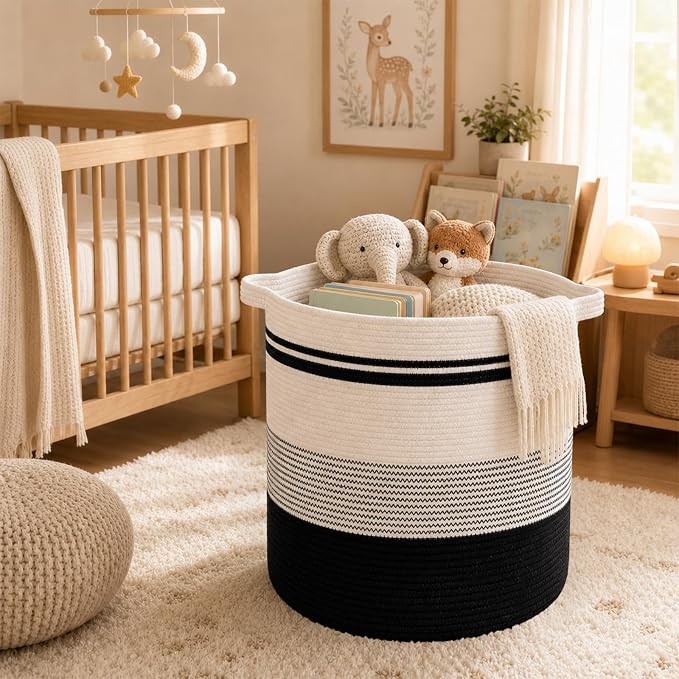 OIAHOMY 80L Laundry Hamper,Storage Basket with Handles,Decorative Basket for Living room,Woven Storage Basket for Toys Bin,Pillows, Blankets,Clothes-20x18in-Gradient Dark
