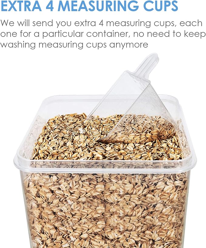 Vtopmart Food Storage Containers 2.5L / 84.5oz, 4 Pieces BPA Free Plastic Airtight Canister for Flour, Sugar, Baking Supplies, with 4 Measuring Cups and 24 Labels, Blue