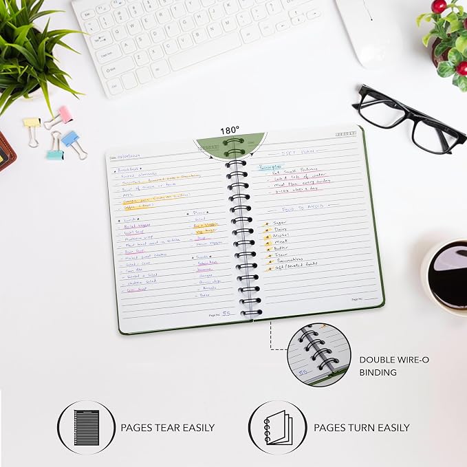 Nextnoid Lined Spiral Notebook Journal For Women & Men - A5(5.8" x 8.3") 170 Pages, Hardcover Notebooks for Work & Note Taking, College Ruled Journals for Writing - Green