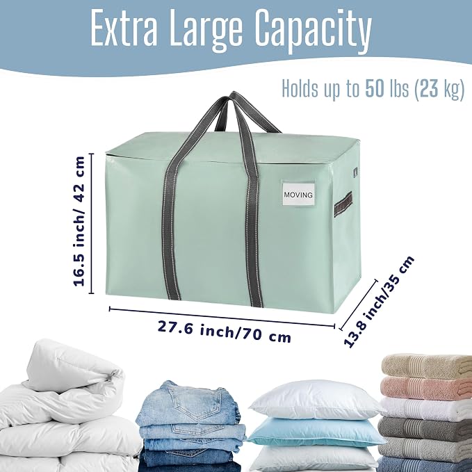 VENO 10 Pack Heavy Duty Moving Bags, Extra Large Storage Bags with Reinforced Handles & Strong Zippers, Foldable & Reusable Moving Box Alternative for Clothes & Dorm Storage