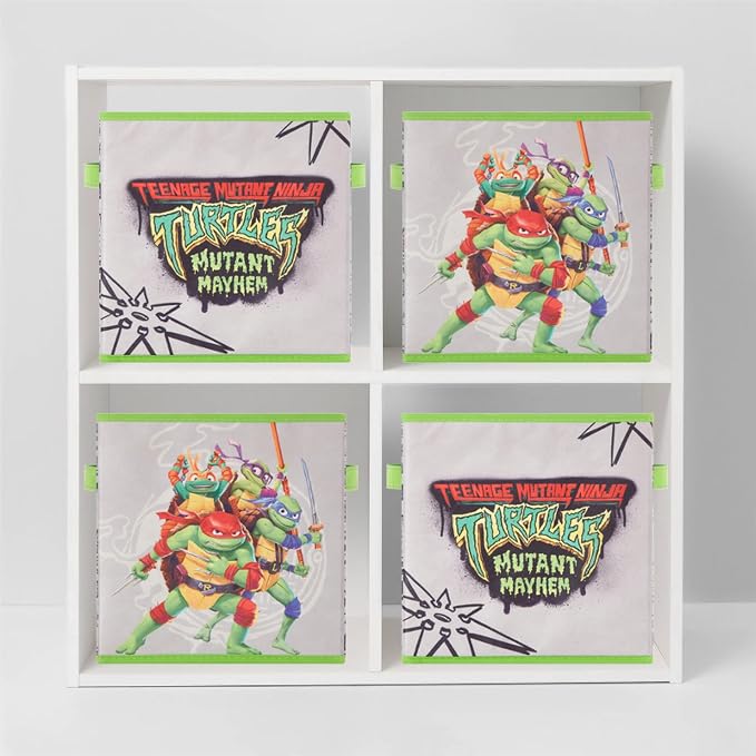 Teenage Mutant Ninja Turtles: Mutant Mayhem Storage Cubes – Set of 2 Collapsible Fabric Bins, 10x10 Inch - Kids Toy Organizer Baskets for Bedroom, Playroom, Closet – TMNT Room Decor
