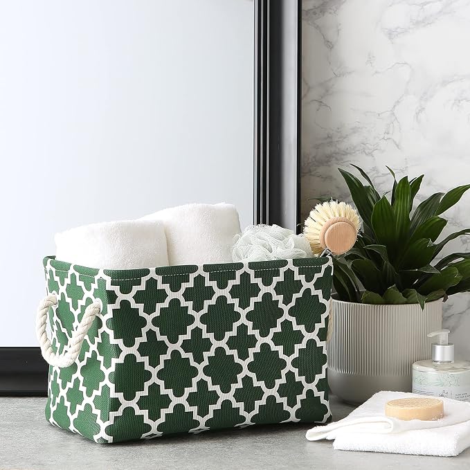 DII Polyester Container with Handles, Lattice Storage Bin, Small, Hunter Green