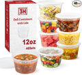12oz Deli Containers with Lids (48 Set/96 Pcs) Small Fruit Cups with Lids, Freezer Microwave Safe, BPA-Free Stackable Airtight Leakproof Salad Dressing Condiment Dipping Sauce Cups