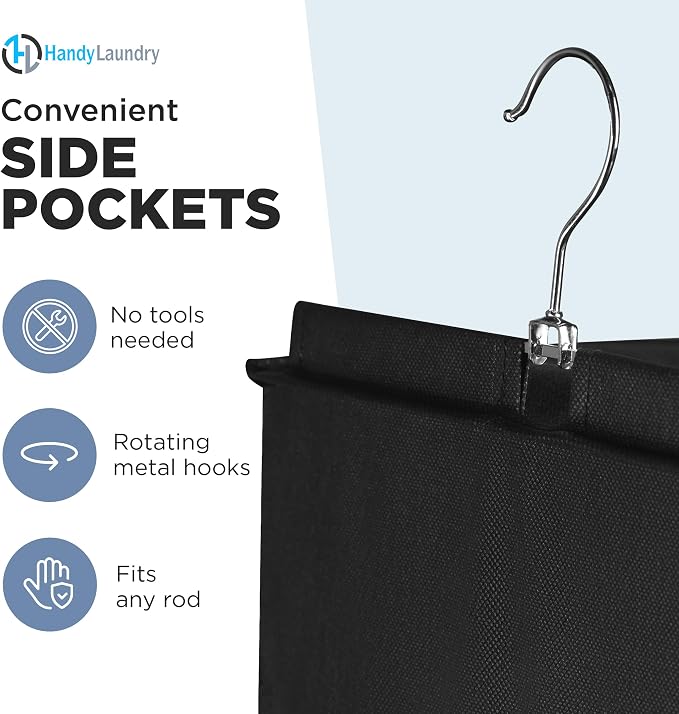 Hanging Closet Organizer - 6 Shelf Storage for Clothes, Sweaters, Shoes & Accessories - Space-Saving Wardrobe Shelves with Hooks for Dorm, RV & Small Closet Organization (Black) (Pack of 2)