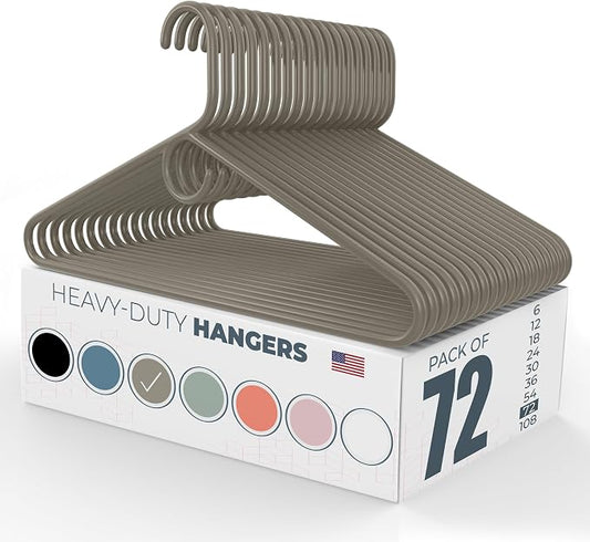 Heavy Duty Clothes Hangers 50+ Pack (72 Count) – Made in the USA – 8lb Capacity Plastic Hangers for Adult Clothing – Durable for Pants, Coats, Jackets, or Jeans – Gray