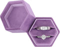 DesignSter Hexagon Velvet Ring Bearer Box - Premium Gorgeous Vintage Double Ring Display Holder with Detachable Lid for Proposal, Engagement, Wedding, Ceremony (Lavender purple)