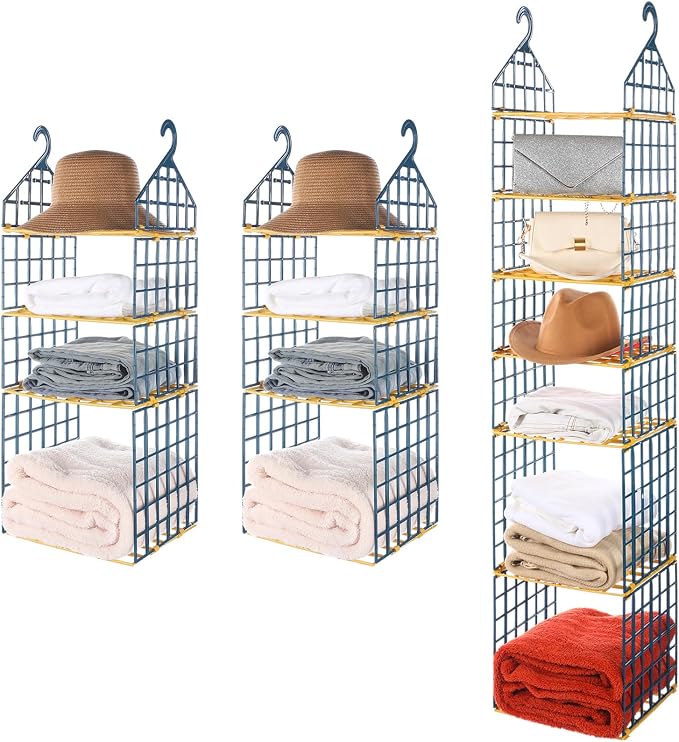 Leinuosen 7 Tier Closets Organizers and Storage Closet Hanging Organizer Shelves with 4 Hanging Hooks for Clothing Sweaters Shoes Pants Coat Hats Handbags Clutches Accessories