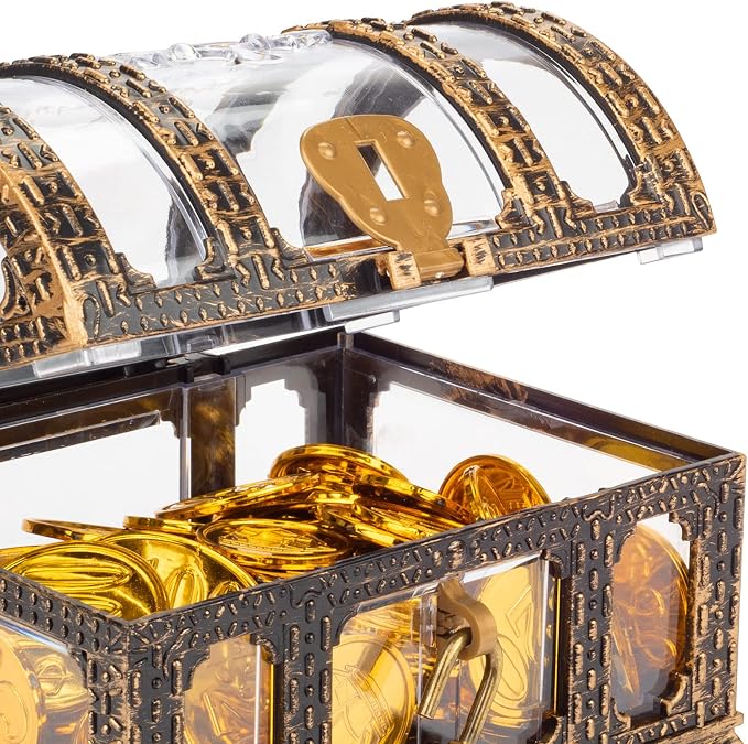 Kids Transparent Antique Pirate Treasure Chest,Plastic Treasure Chest for Pirate Party