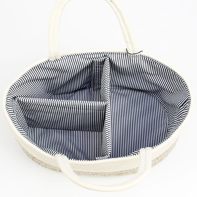 Casaphoria Caddy Organize Woven Hamper Cotton Rope Basket Caddy for Storage, 100% Cotton Towel Basket with Handle, Portable Bag, Light Brown (14.2''8.7''7.1'')
