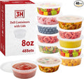 8 oz plastic containers with lids(48Set/96Pcs) BPA-Free Plastic Soup Containers with lids, Freezer Microwave Safe Small Cups for Portion Condiment Dipping Sauce, Salad Dressing