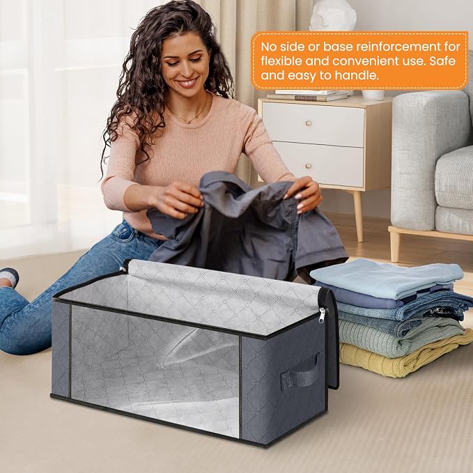 Fab totes 35L Closet Organizers and Storage, Foldable Under Bed Storage Containers, Storage bags for Organizing Bedroom, Closet, Clothing,Organization with Handle (10 Pack,Grey)