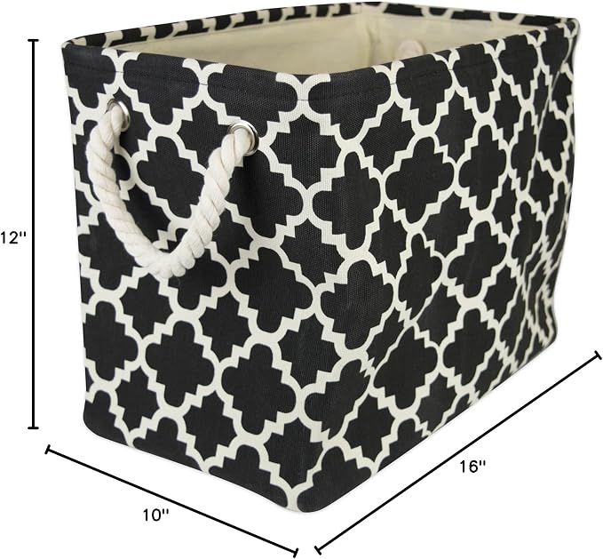 DII Polyester Container with Handles, Lattice Storage Bin, Medium, Black Lattice