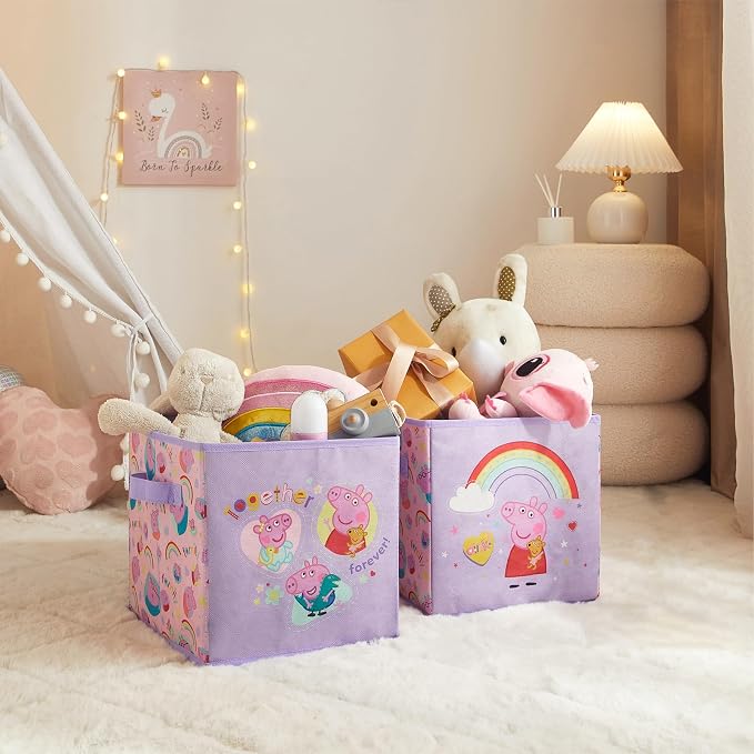 Idea Nuova Storage Cubes for Kids,2 Pack Collapsible Fabric Bins with Handles, Organizer Boxes with Handles for Bedroom,Playroom & Nursery,Peppa Pig