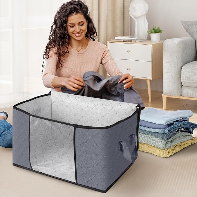 Fab totes Storage Bags,Clothes Blanket Storage Bins Foldable Closet Organizers with Reinforced Handle for Home Dorm Storage and Organization,Fabric Bags for Organizing Sheets,Clothing (Grey,8 Pack)