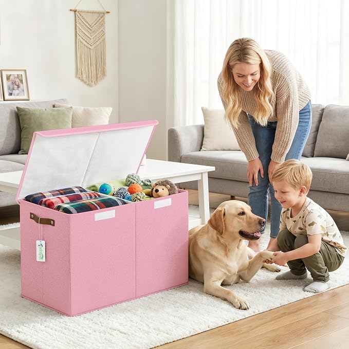 Bagnizer Large Toy Storage Box with Lids, Collapsible Sturdy Baby Storage Organizer Chest Bin Basket for Kids, Boys, Girls, Playroom, Nursery, Bedroom, Closet 25"x13"x16" (Pink)