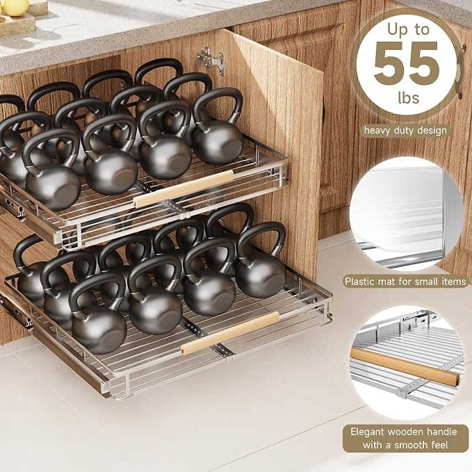 1 Pack Expandable Pull Out Cabinet Organizer，Side Mounting 12.3~18.5"x22.5"Cabinet Pull Out Shelves, Expandable Slide Out Spice Rack for Kitchen Bathroom Office
