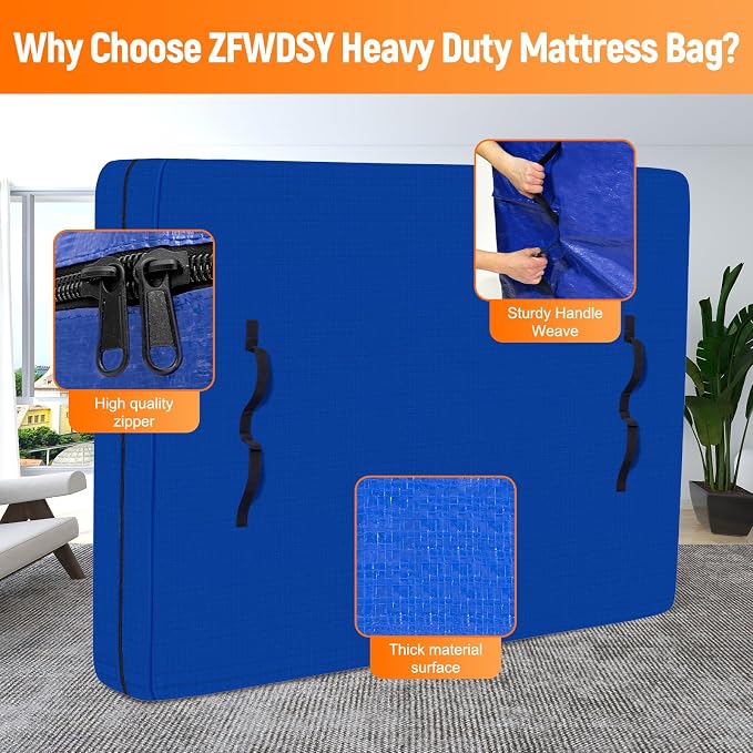 Queen Size Mattress Bags for Moving,Blue Reusable Mattress Cover Storage Bag Moving Supplies with 8 Handles