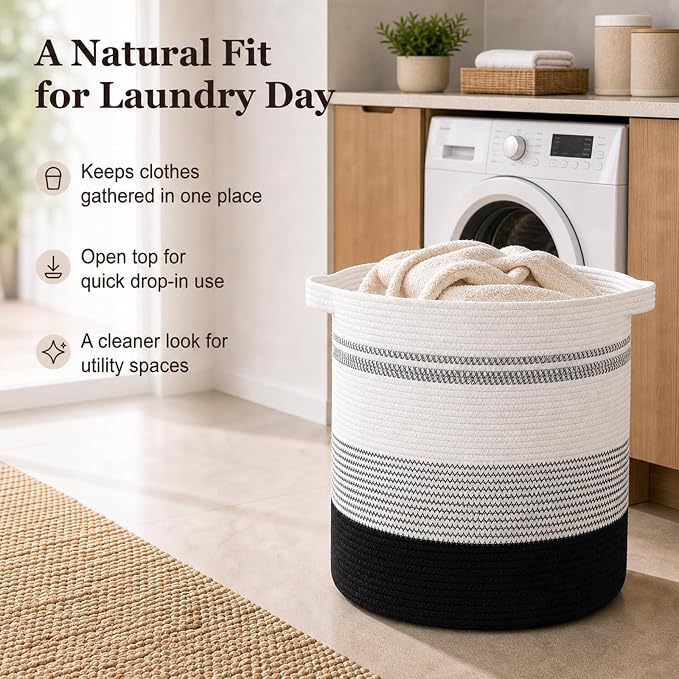 OIAHOMY 80L Laundry Hamper,Storage Basket with Handles,Decorative Basket for Living room,Woven Storage Basket for Toys Bin,Pillows, Blankets,Clothes-20x18in-Gradient Dark