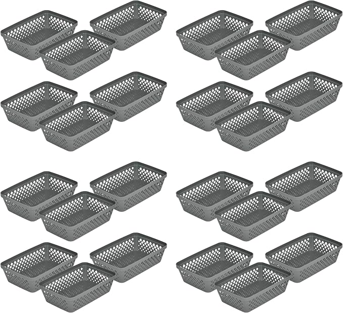 Glad Plastic Storage Basket Set - Multipurpose Drawer Trays, Kitchen Pantry Containers, and Bathroom Bins - Medium Organizers, Grey, 6 Count (Pack of 4)