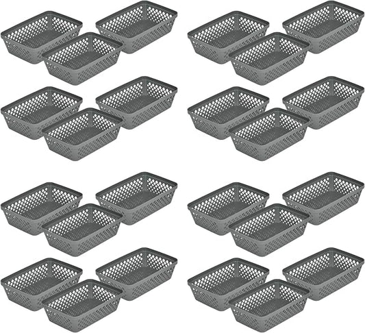Glad Plastic Storage Basket Set - Multipurpose Drawer Trays, Kitchen Pantry Containers, and Bathroom Bins - Medium Organizers, Grey, 6 Count (Pack of 4)