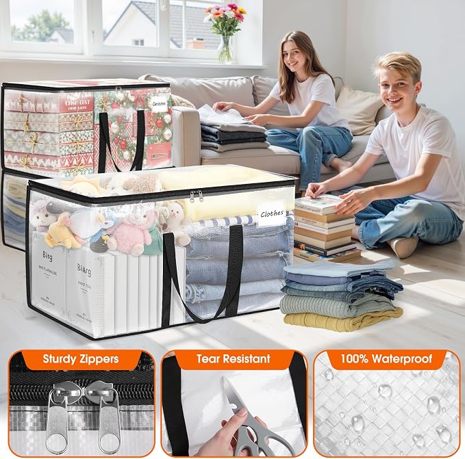 Fab totes Moving Bags Extra Heavy Duty Oversized Clear Storage Bags with Reinforced Handle and Double Zippers,Moving Supplies Totes for Storage Packing Dorm Room Essentials Alternative to Moving Boxes