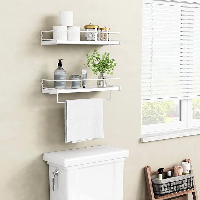 Forbena Bathroom Shelves for Wall Set of 2, White Nursery Floating Book Shelves for Kids Room, Small Wall Mount Bookshelf and Toy Storage Organizer for Baby Toddlers Teens Boys Girls Bedroom