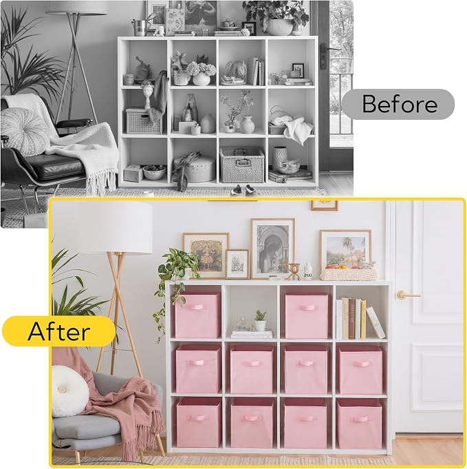 Cupic Cupid 11x11 Storage Cubes, 10 Pack Open Storage Bins with Handles, Storage Cube Organizer for Clothes and Toys, Collapsible Cube Bins for Closet, Shelves, Offices, Pink