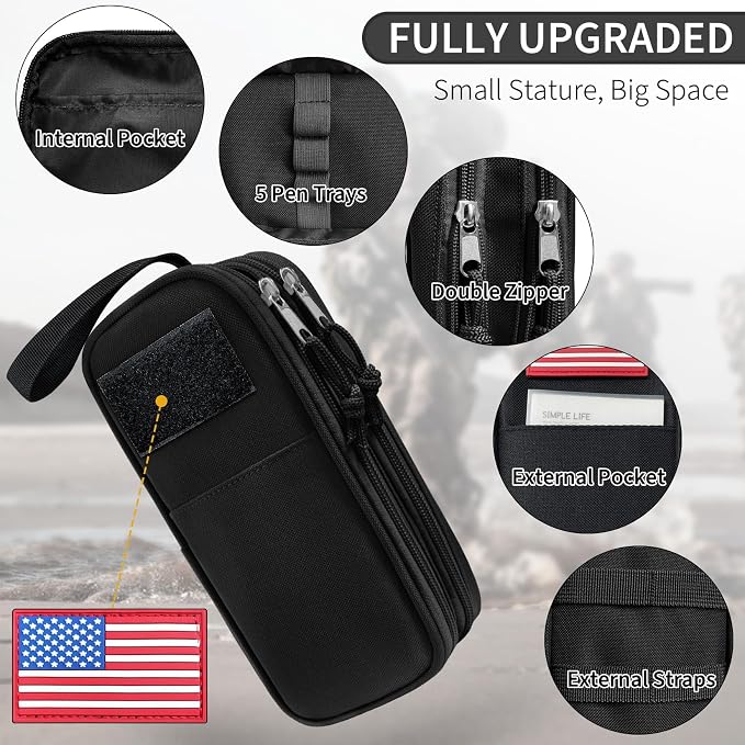 Tactica Pencil Case for Boys,Large Boys Pencil Pouch with Zipper Compartments, Big Capacity Pen Box Pen Bag Organizer for School College Office Kids Teen Boy Men Adult