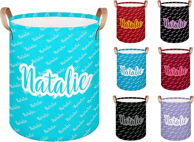 Personalized Laundry Basket, Custom Gift Laundry Hamper, Collapsible Nursery Waterproof Laundry Baskets, Dirty Clothes Toy Hamper with Handles Name Light Blue